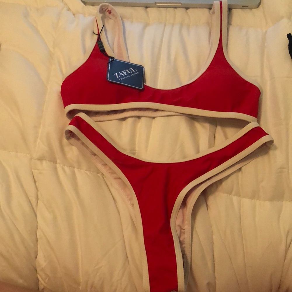 Red and white striped bikini from ZAFUL